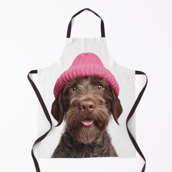 Item preview, Cozy Wirehaired Pointing Griffon dog Wearing Pink Winter Hat Trendy Animal Fashion Artwork designed and sold by LazyOwlStore.