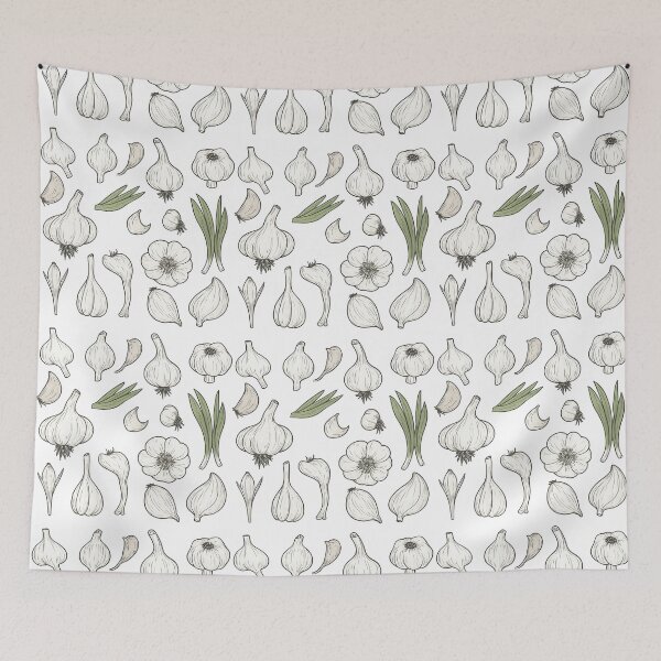 Item preview, Cute Garlic Pattern with Bulbs Cloves Flowers and Leaves Illustration designed and sold by ArtfulWeave.