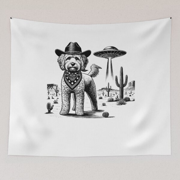 Item preview, Vintage Retro Cockapoo UFO Western Country Wild West Dog Mom Dad designed and sold by Kimberley King Art  King Art.