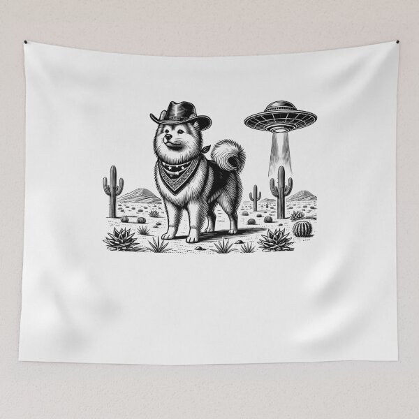 Item preview, Vintage Retro Finnish Lapphund UFO Western Country Wild West Dog Mom Dad designed and sold by Kimberley King Art  King Art.