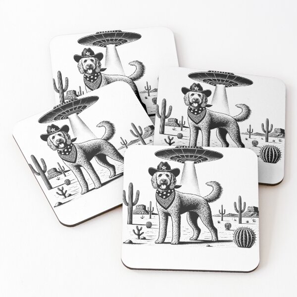 Item preview, Vintage Retro Goldendoodle UFO Western Country Wild West Dog Mom Dad designed and sold by Kimberley King Art  King Art.