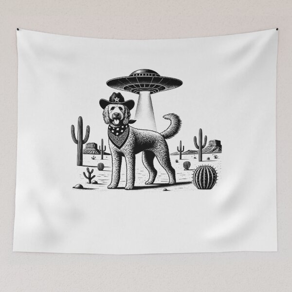 Item preview, Vintage Retro Goldendoodle UFO Western Country Wild West Dog Mom Dad designed and sold by Kimberley King Art  King Art.