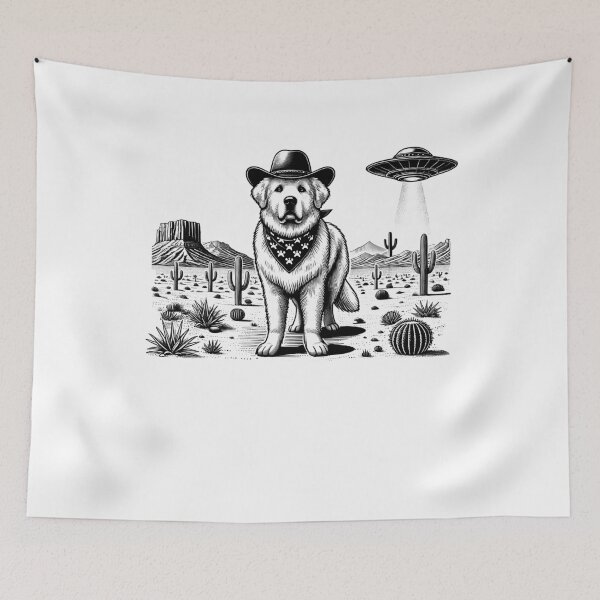 Item preview, Vintage Retro Great Pyrenees UFO Western Country Wild West Dog Mom Dad designed and sold by Kimberley King Art  King Art.