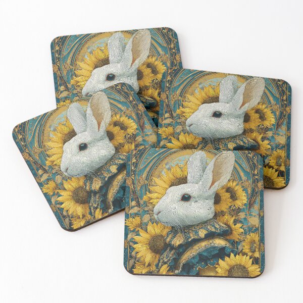 Item preview, White Hare Art Nouveau sunflowers designed and sold by thewandswant.