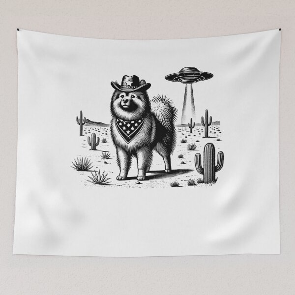 Item preview, Vintage Retro Keeshond UFO Western Country Wild West Dog Mom Dad designed and sold by Kimberley King Art  King Art.