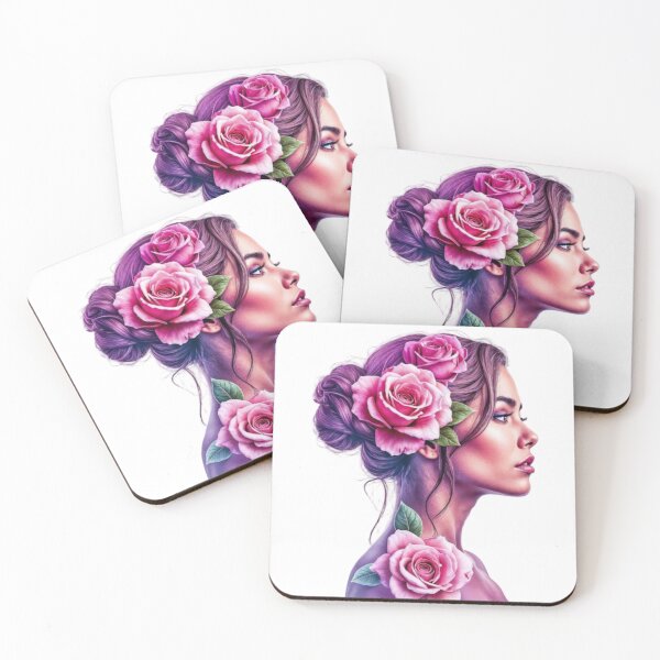 Item preview, Stylized Woman with Pink Roses and Purple Tones in Profile View designed and sold by Creative88Art.