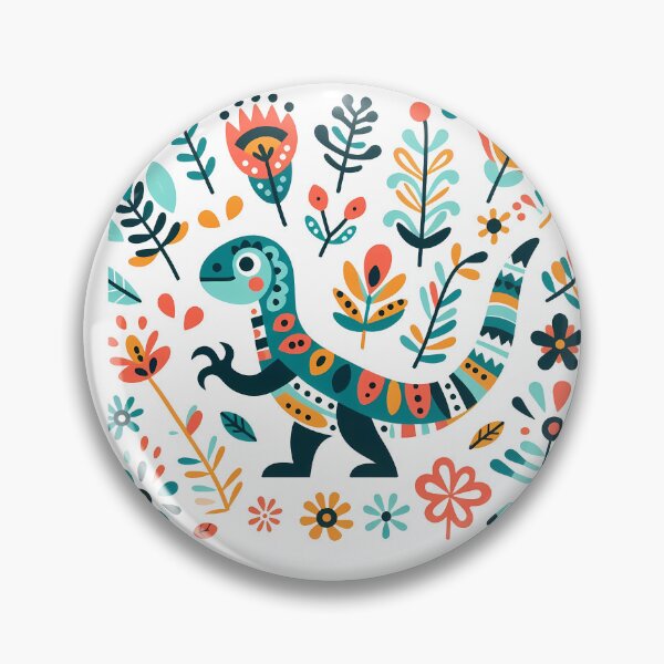 Item preview, Whimsical Tyrannosaurus Rex Bloom - Scandinavian Folk Art by heidiannemorris © designed and sold by FOLK ART FUSION by heidiannemorris.