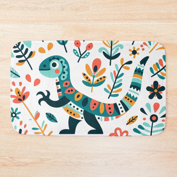Item preview, Whimsical Tyrannosaurus Rex Bloom - Scandinavian Folk Art by heidiannemorris © designed and sold by FOLK ART FUSION by heidiannemorris.