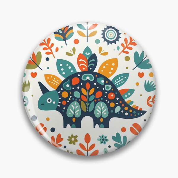 Item preview, Cute Colourful Plated Stegosaurus in Bloom - Scandinavian Folk Art by heidiannemorris © designed and sold by FOLK ART FUSION by heidiannemorris.