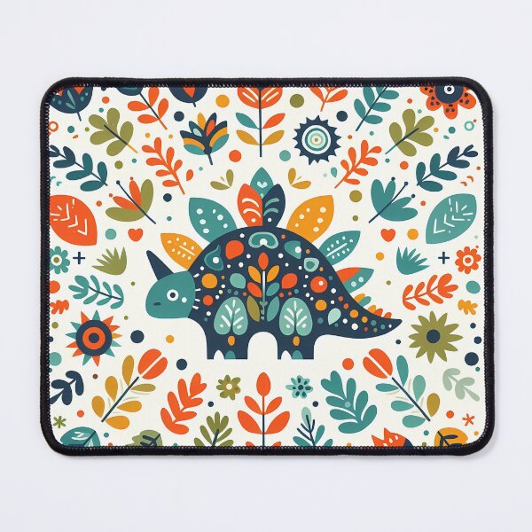 Item preview, Cute Colourful Plated Stegosaurus in Bloom - Scandinavian Folk Art by heidiannemorris © designed and sold by FOLK ART FUSION by heidiannemorris.