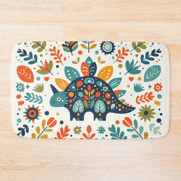 Item preview, Cute Colourful Plated Stegosaurus in Bloom - Scandinavian Folk Art by heidiannemorris © designed and sold by FOLK ART FUSION by heidiannemorris.