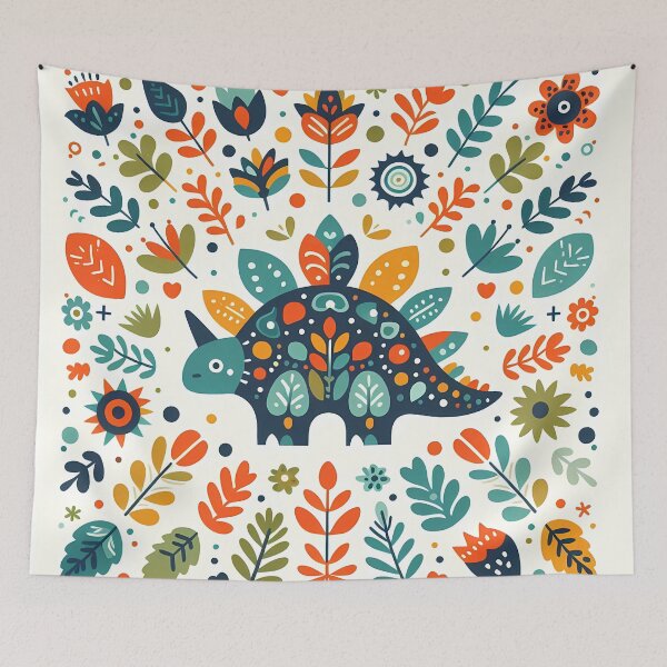 Item preview, Cute Colourful Plated Stegosaurus in Bloom - Scandinavian Folk Art by heidiannemorris © designed and sold by FOLK ART FUSION by heidiannemorris.