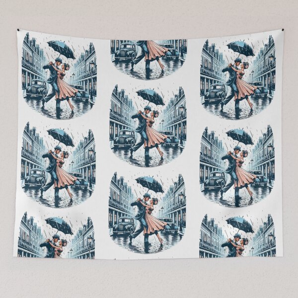 Item preview, Romantic Couple Dancing in the Rain – Vintage London Love Scene Art designed and sold by MAGICKEY2024.