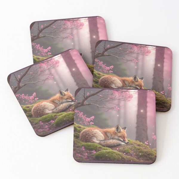 Item preview, Sleeping Fox Kit in a Magical Pink Forest designed and sold by elkuni.