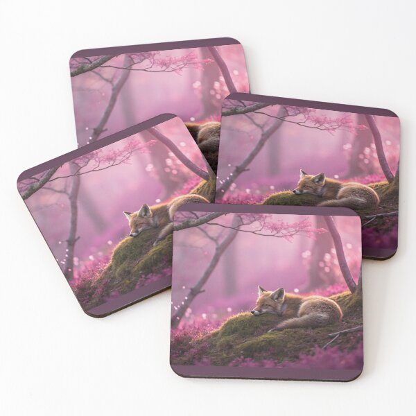 Item preview, Sleeping Fox Kit in a Magical Pink Forest designed and sold by elkuni.