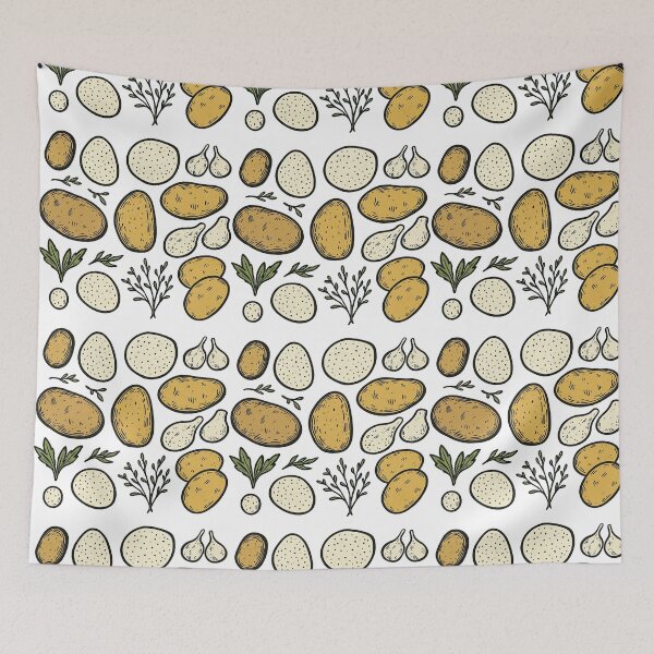 Item preview, Cute Potato Pattern with Whole Potatoes Slices and Leaves Illustration designed and sold by ArtfulWeave.