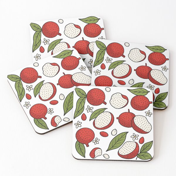 Item preview, Red Lychee Fruit and Blossom Botanical Pattern designed and sold by ArtfulWeave.