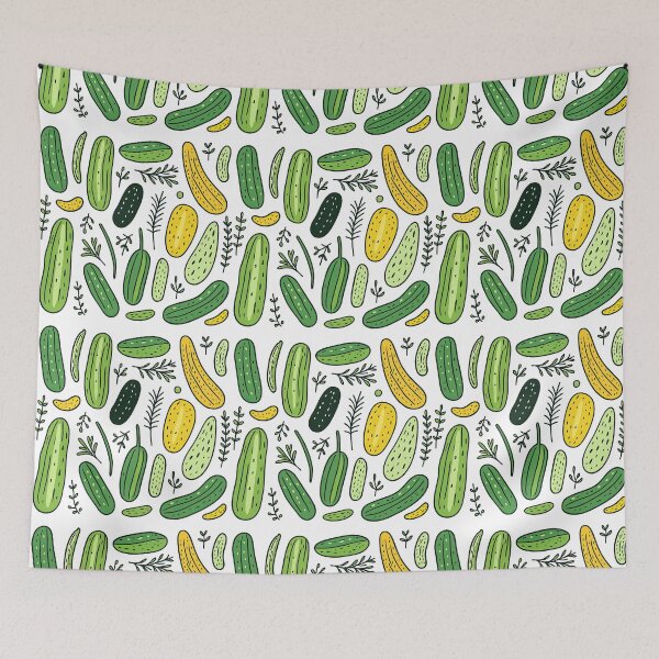 Item preview, Cute Cucumber Pattern with Green and Yellow Cucumbers and Leaves Illustration designed and sold by ArtfulWeave.