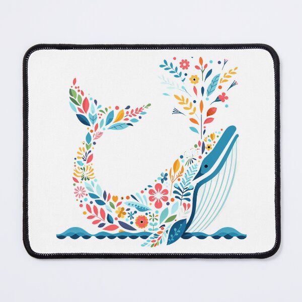 Item preview, Ocean Bloom Blue Whale - Scandinavian Folk Art by heidiannemorris © designed and sold by FOLK ART FUSION by heidiannemorris.