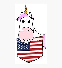 Unicorn girl kids American flag breast pocket Photographic Print