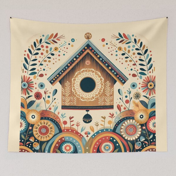 Item preview, Whimsical Folk Birdhouse - Scandinavian Folk Art by heidiannemorris © designed and sold by FOLK ART FUSION by heidiannemorris.