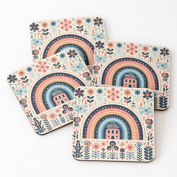 Item preview, Rainbow Hotel Getaway - Scandinavian Folk Art by heidiannemorris © designed and sold by FOLK ART FUSION by heidiannemorris.