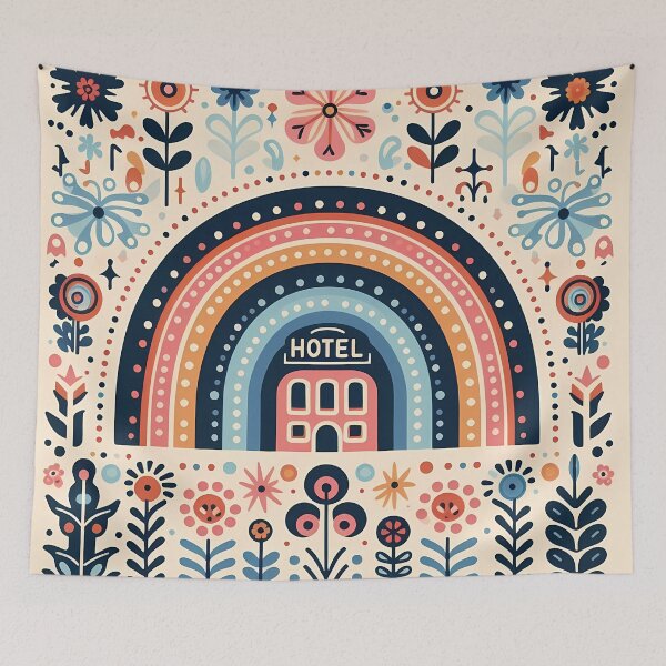 Item preview, Rainbow Hotel Getaway - Scandinavian Folk Art by heidiannemorris © designed and sold by FOLK ART FUSION by heidiannemorris.