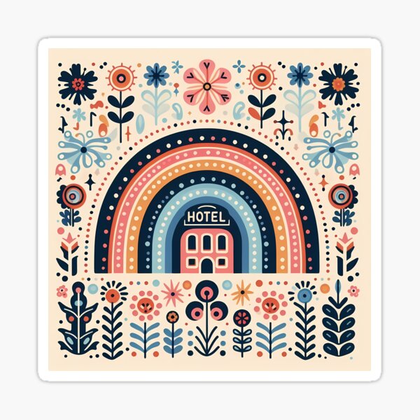 Item preview, Rainbow Hotel Getaway - Scandinavian Folk Art by heidiannemorris © designed and sold by FOLK ART FUSION by heidiannemorris.