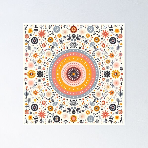 Item preview, Vibrant Folk Art Mandala - Scandinavian Folk Art by heidiannemorris © designed and sold by FOLK ART FUSION by heidiannemorris.