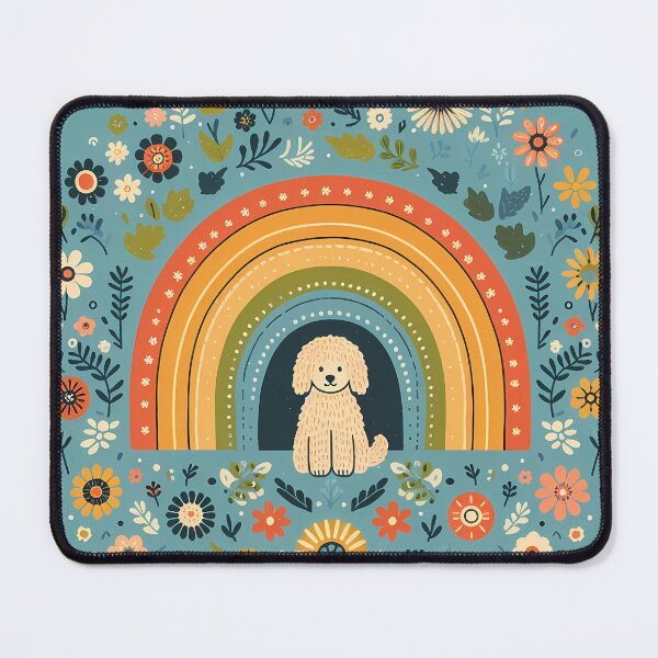 Item preview, Cute Labradoodle Under Rainbow - Scandinavian Folk Art by heidiannemorris © designed and sold by FOLK ART FUSION by heidiannemorris.