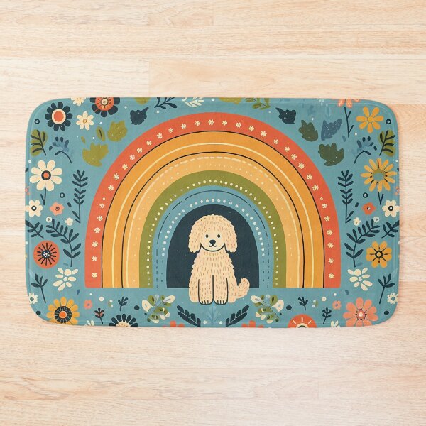 Item preview, Cute Labradoodle Under Rainbow - Scandinavian Folk Art by heidiannemorris © designed and sold by FOLK ART FUSION.