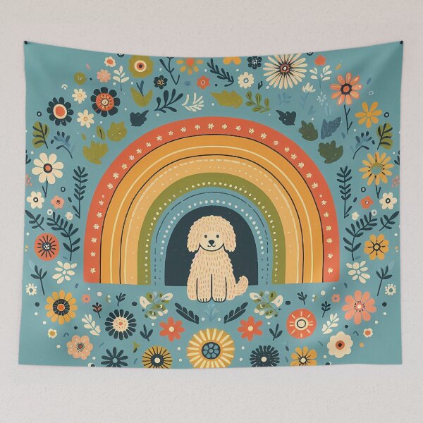 Item preview, Cute Labradoodle Under Rainbow - Scandinavian Folk Art by heidiannemorris © designed and sold by FOLK ART FUSION by heidiannemorris.