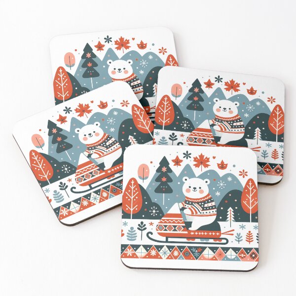 Item preview, Whimsical Polar Bear Snowmobile Ride - Scandinavian Folk Art by heidiannemorris © designed and sold by FOLK ART FUSION by heidiannemorris.