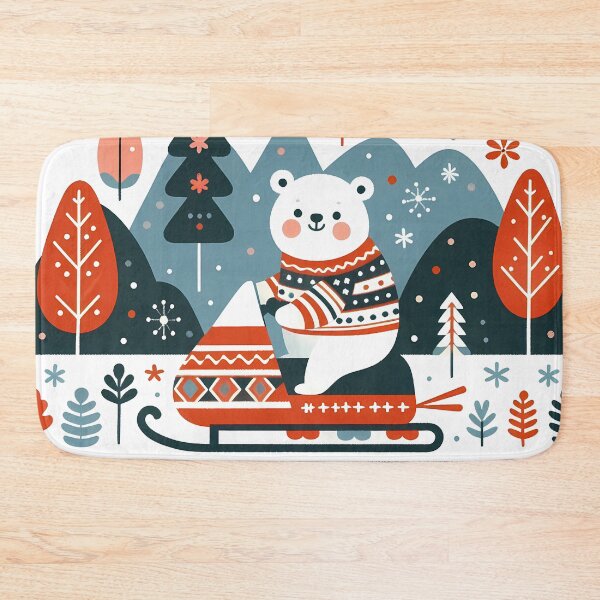Item preview, Whimsical Polar Bear Snowmobile Ride - Scandinavian Folk Art by heidiannemorris © designed and sold by FOLK ART FUSION by heidiannemorris.