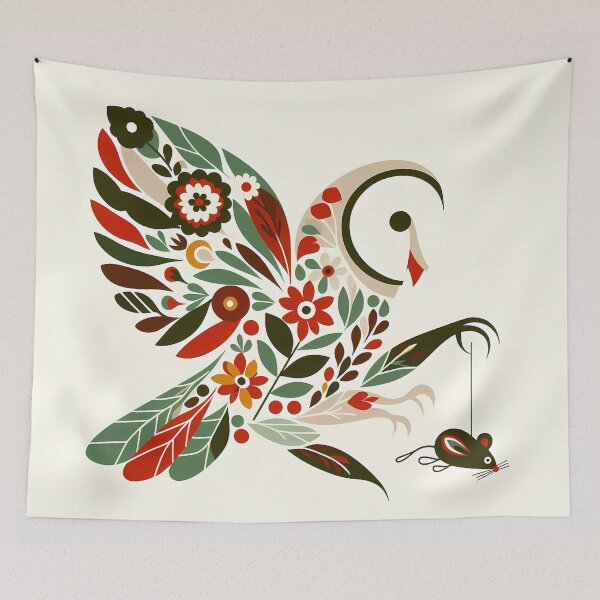 Artikelvorschau, Niedliche Eule mit ihrer Beute – Skandinavische Volkskunst von heidiannemorris © entworfen und verkauft von FOLK ART FUSION by heidiannemorris.