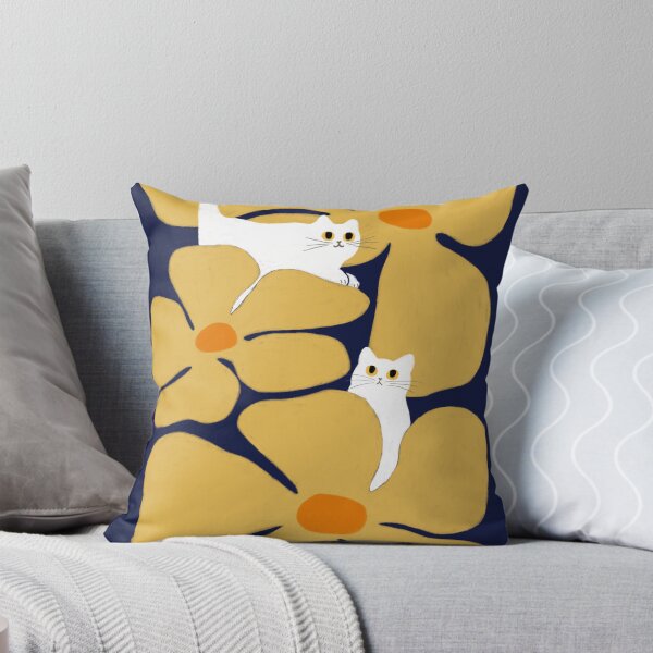 Item preview, Flower Cats 01 – Cute White Cats in a Retro Floral Garden designed and sold by bignosework.