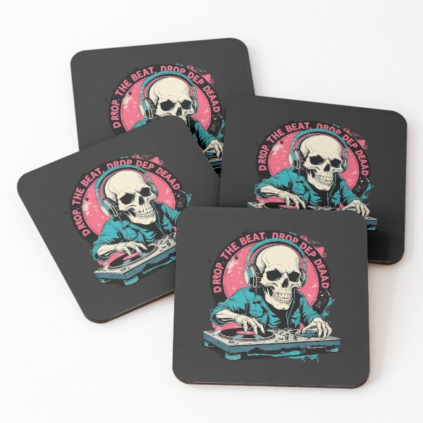 Item preview, Skull DJ – Drop the Beat, Drop Dead | Neon Skull with Headphones Art designed and sold by ColorSplash123.