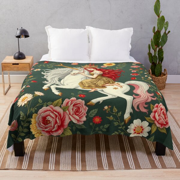 Item preview, Floral Motifs with A Maiden and Unicorn - Art Nouveau Tapestry designed and sold by crafteddreamsshop.