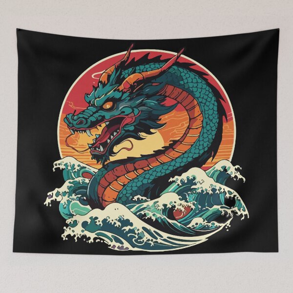 Item preview, Dragon waves and sunset  designed and sold by BrownHorse90s.