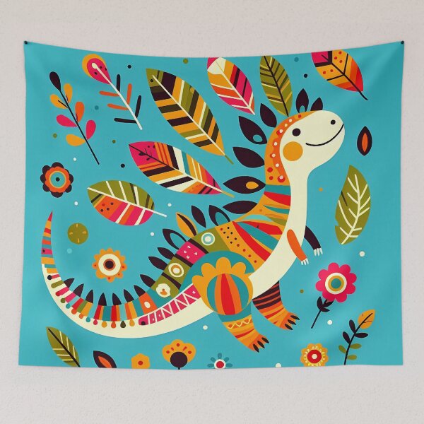 Item preview, Cute Stegosaurus Dinosaur Art - Scandinavian Folk Art by heidiannemorris © designed and sold by FOLK ART FUSION by heidiannemorris.