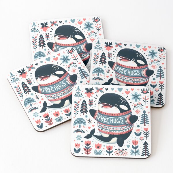 Item preview, Cute Orca Free Hugs - Scandinavian Folk Art by heidiannemorris © designed and sold by FOLK ART FUSION by heidiannemorris.