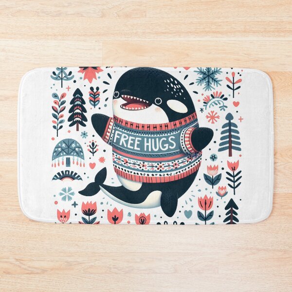 Item preview, Cute Orca Free Hugs - Scandinavian Folk Art by heidiannemorris © designed and sold by FOLK ART FUSION by heidiannemorris.