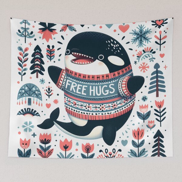 Item preview, Cute Orca Free Hugs - Scandinavian Folk Art by heidiannemorris © designed and sold by FOLK ART FUSION by heidiannemorris.