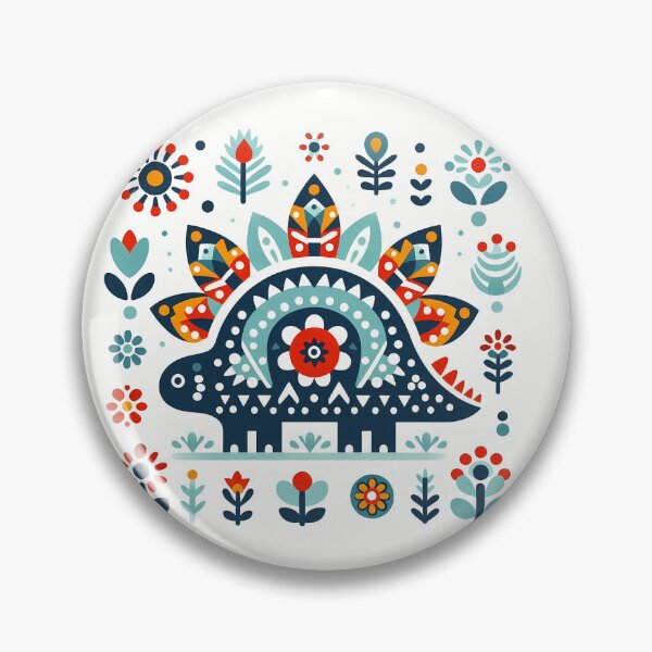Item preview, Cute Walking Stegosaurus Art - Scandinavian Folk Art by heidiannemorris © designed and sold by FOLK ART FUSION by heidiannemorris.