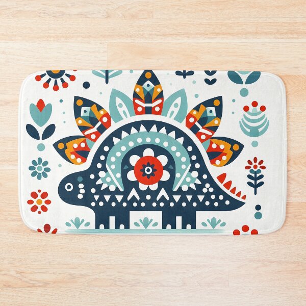 Item preview, Cute Walking Stegosaurus Art - Scandinavian Folk Art by heidiannemorris © designed and sold by FOLK ART FUSION by heidiannemorris.