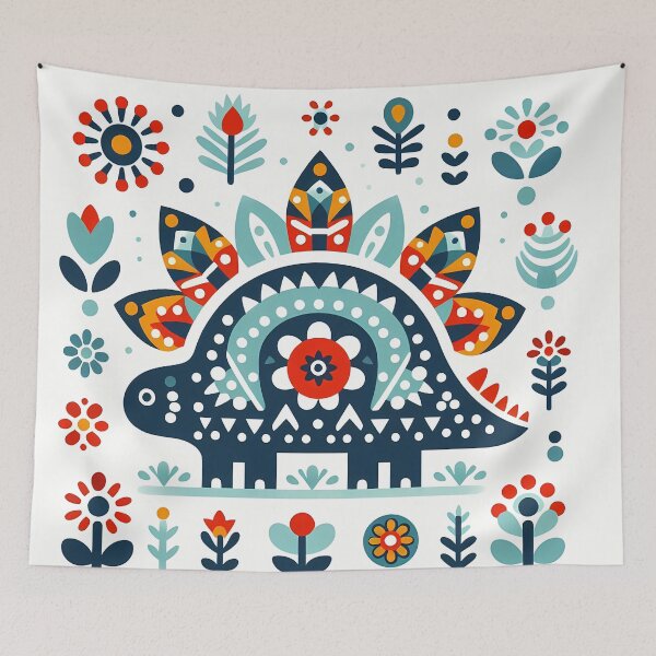 Item preview, Cute Walking Stegosaurus Art - Scandinavian Folk Art by heidiannemorris © designed and sold by FOLK ART FUSION by heidiannemorris.