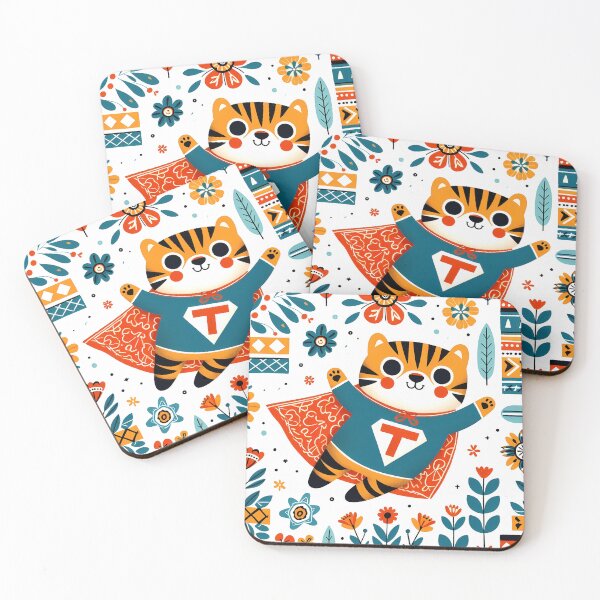 Item preview, Cute Tiger Superhero - Scandinavian Folk Art by heidiannemorris © designed and sold by FOLK ART FUSION by heidiannemorris.
