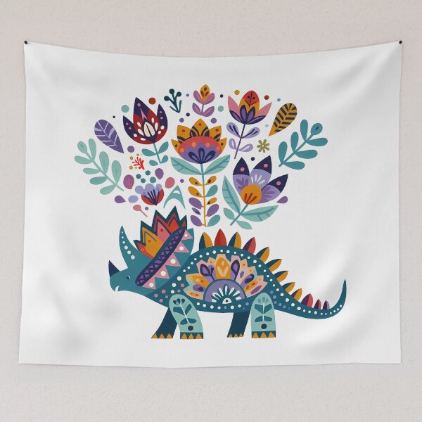 Item preview, Cute Colourful Triceratops Art - Scandinavian Folk Art by heidiannemorris © designed and sold by FOLK ART FUSION by heidiannemorris.