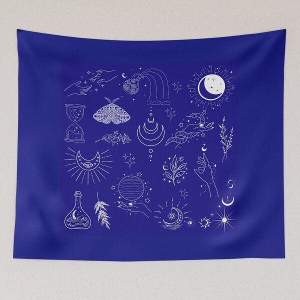 Item preview, Witchy Celestial Pattern – Moon, Stars & Magic on Blue designed and sold by Feral Blessings.