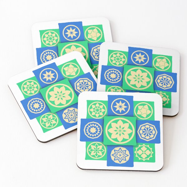 Item preview, Blue Green Floral Kamon Set Patchwork designed and sold by urrin DESIGN.